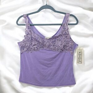 Vintage Fashque Purple Lace Trim Tank Top‎ Sleeveless Cami Casual Party XL NWT